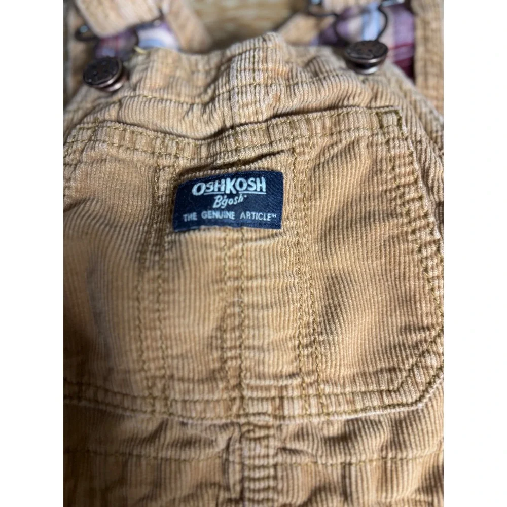 OshKosh Bgosh Tan Corduroy Plaid Lined‎ Overalls Toddler 3T GCL12739-SSI